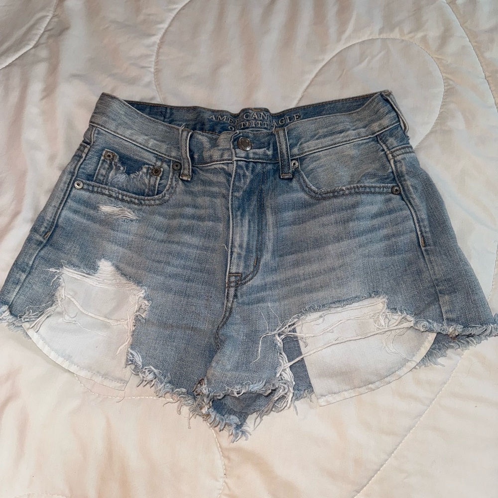 American Eagle Outfitters Blue Jean Shorts Distressed High-Waisted